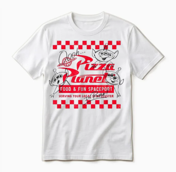 Disney Pixar Toy Story Pizza Planet Food & Fun Retro Logo Unisex T-Shirt in White