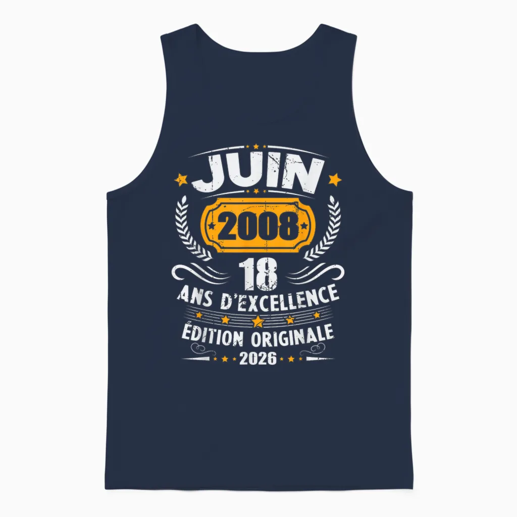 Vintage Cadeau D'anniversaire 18 Ans Née En Juin 2008 Unisex Tank Top in Navy