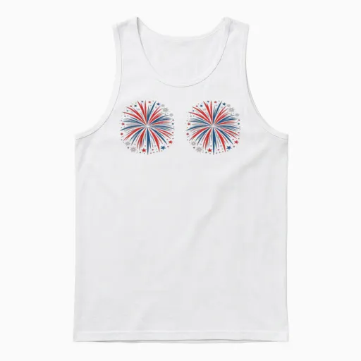 Just Here for the Fireworks Funny Shirt for Couple Men Women Unisex Tank Top in White