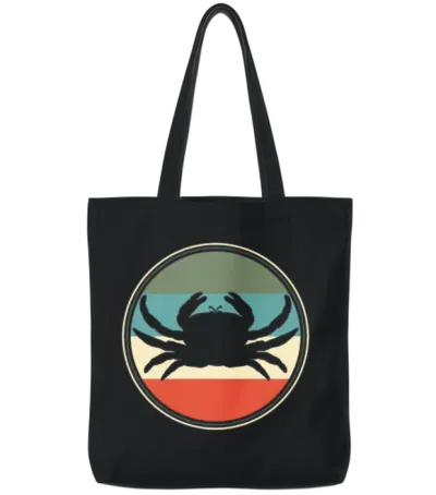 Crab Crabbing Retro Tote Bags - Black