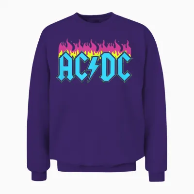 Official Ac/dc Rock Music Band Neon Flames Logo Unisex Sweatshirt - Purple