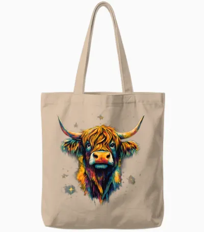 Scottish Cow Highland Scottish Cattle Highlander Hairy Cow Tote Bags - Natural