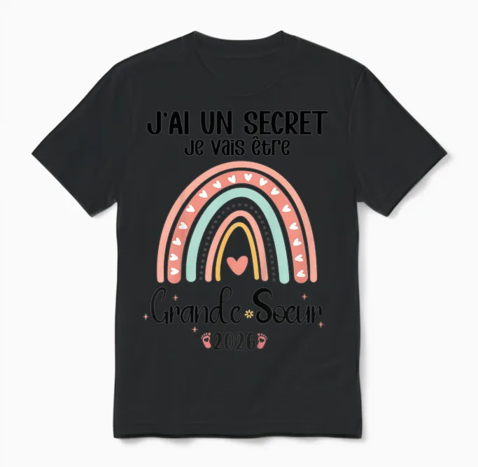 Child Future Big Sister 2026 Je Vais Etre Grande Soeur Unisex T-Shirt in Black