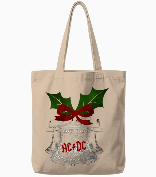 Official Ac/dc Hells Bells Christmas Merch for Music Fans Tote Bags in Natural