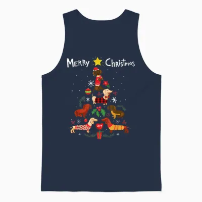 Funny Dachshund Christmas Tree Shirt Ornament Decor Gift Unisex Tank Top - Navy