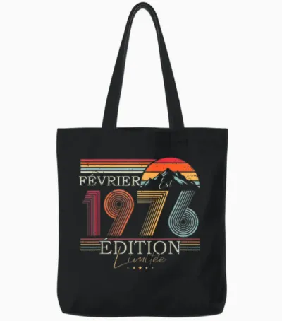 1976 Vintage Février Anniversaire Rétro Homme Femme Cadeau Tote Bags - Black