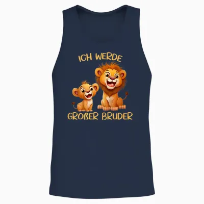 Children's T-Shirt with German Text "ich Werde Großer Bruder Zwei Löwen Baby" [german Language, Black Unisex Tank Top - Navy