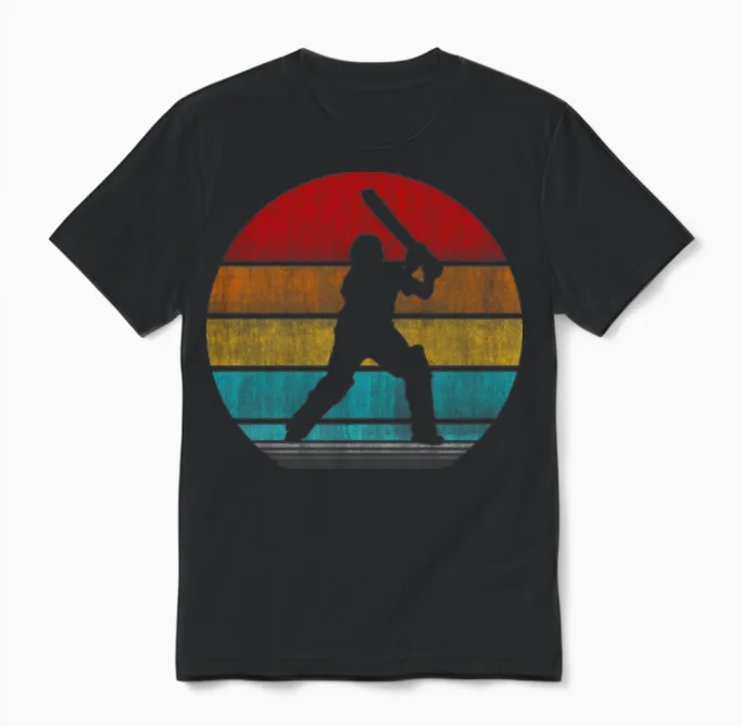 Retro Vinatge Cricket Unisex T-Shirt in Black