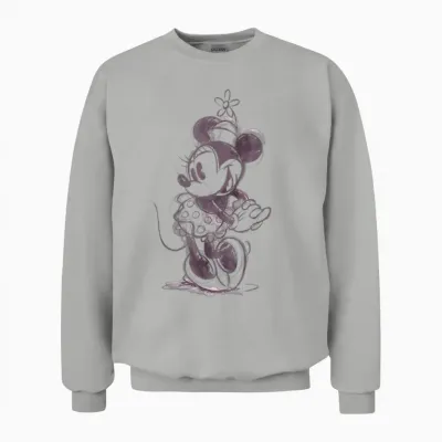 Disney Mickey and Friends Minnie Mouse Sketch Portrait T-Shirt, White, S Unisex Sweatshirt - Ash