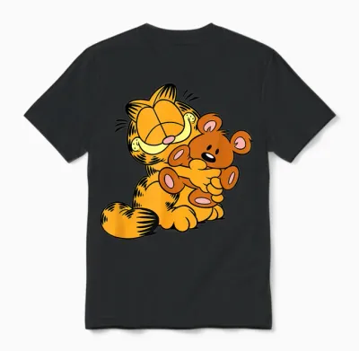 Garfield Hugging Pooky T-Shirt, Gray Unisex T-Shirt - Black