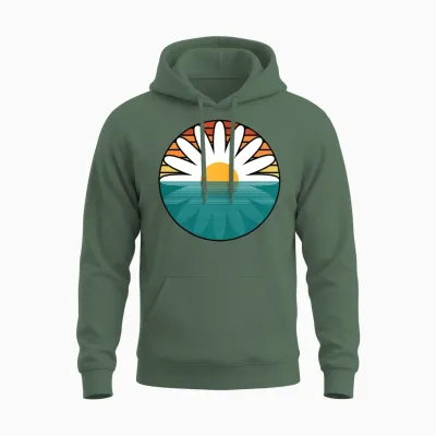 Daisy Sunset Retro Art Unisex Hoodie - Military Green