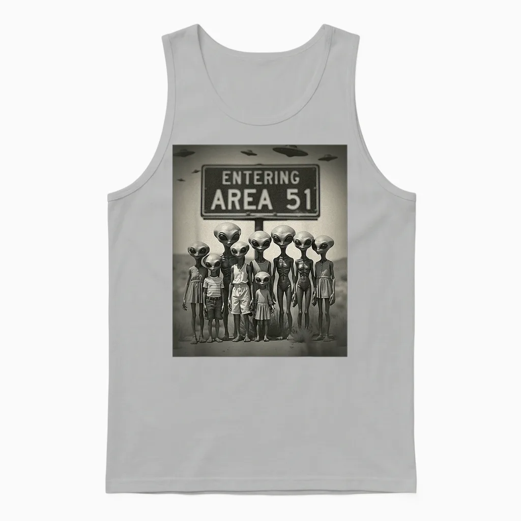 Vintage Aliens Family Group Photo Entrée Zone 51 Drôle Ovni Unisex Tank Top in Ash