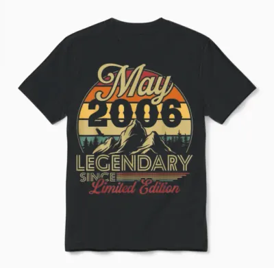 Vintage Anniversaire 20 Ans Pour Né En Mai 2006 Cadeau Unisex T-Shirt - Black