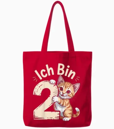 Kinder 2. Geburtstag Mädchen 2 Jahre Katze Deko Spruch Sprüche Tote Bags - Red