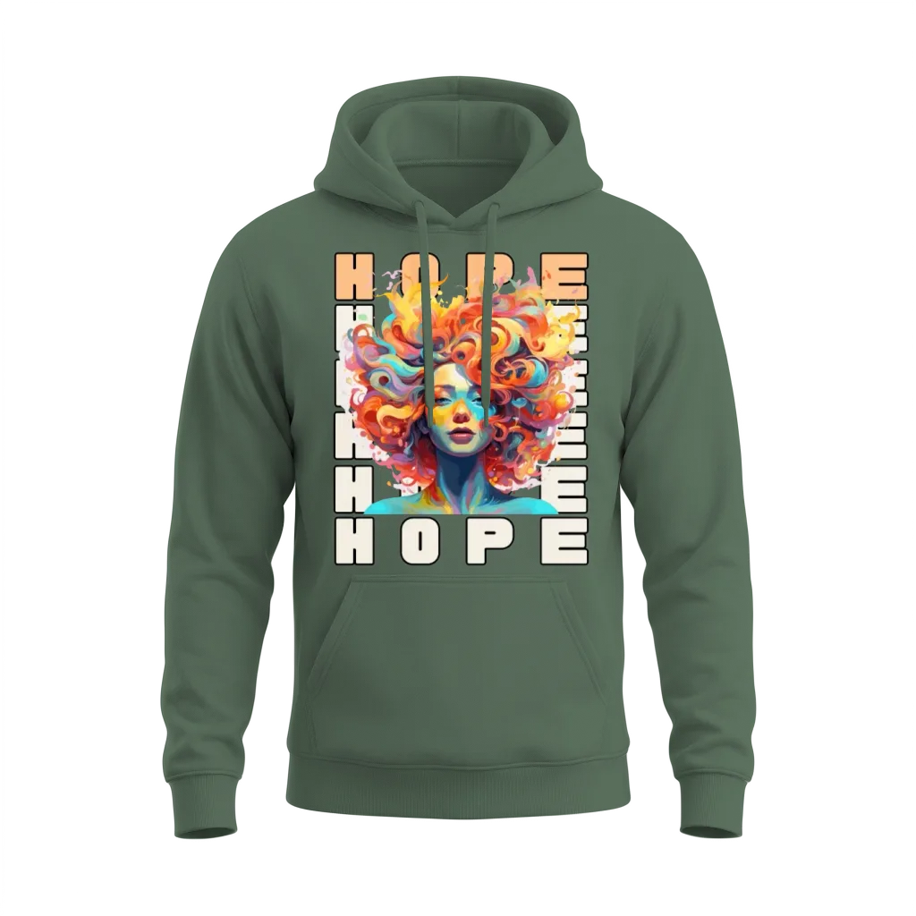Glowing Women Head. Hope. Unisex Hoodie - Military Green