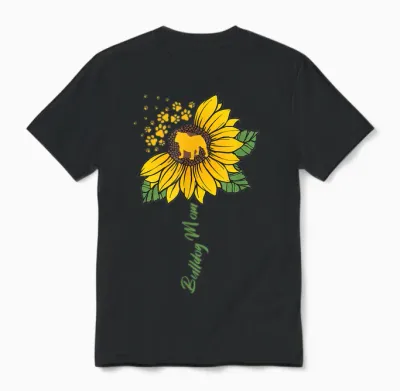 Bulldog Mom Sunflower English Bulldog Lover Gifts Dog Mama Unisex T-Shirt - Black