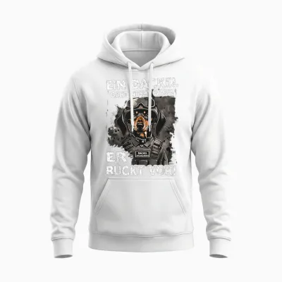 Funny Dachshund T-Shirt with German Text "ein Dackel Geht Nicht Gassi Er Rückt Vor " Ein Dachshund, Black Unisex Hoodie - White