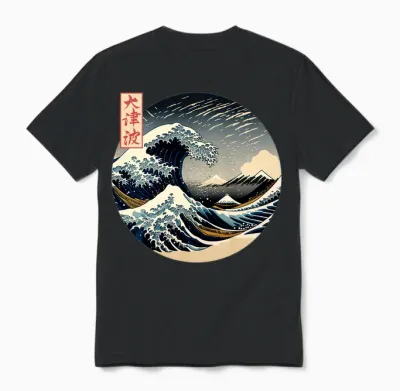 The Great Wave Kanagawa Japanese Streetwear Long Sleeve, Black, S Unisex T-Shirt - Black