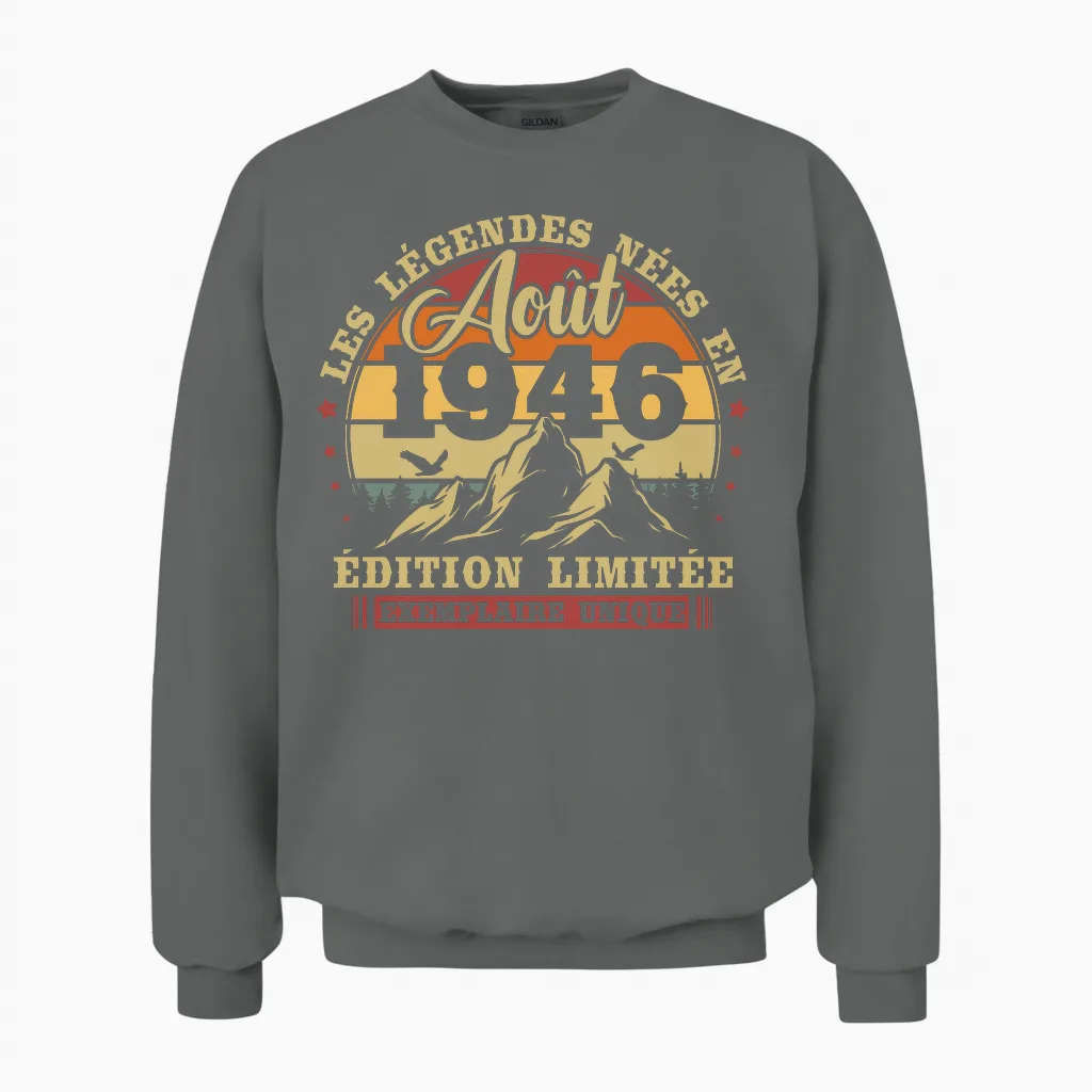 Vintage Août 1946 Rétro Anniversaire 80 Ans Hommes Femmes T-Shirt Haut De Gamme Unisex Sweatshirt in Graphite Heather