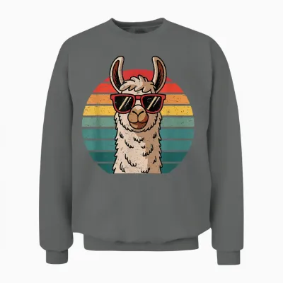 Retro Style Alpaca with Sunglasses Funny Animal Cool Llama T-Shirt, Black Unisex Sweatshirt - Graphite Heather