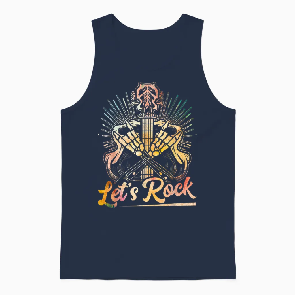 Let's Rock Guitar T-Shirt, Black Unisex Tank Top in Navy