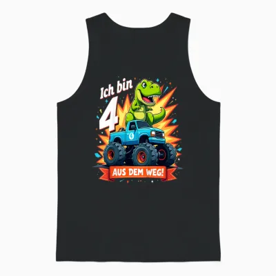 Kinder Ich Bin 4 Dinosaurier Monstertruck Kindergeburtstag Unisex Tank Top - Black