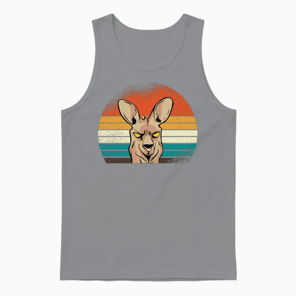 Kangaroo in Retro Sunset Summer & Beach Unisex Tank Top - Sport Grey