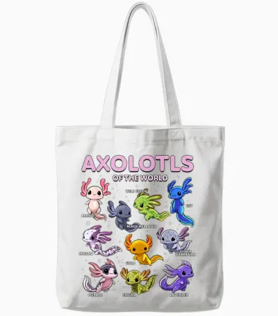 Axolotl Kawaii Shirt Axolotls of the World Axolotl Animals T-Shirt, Black, S Tote Bags - White