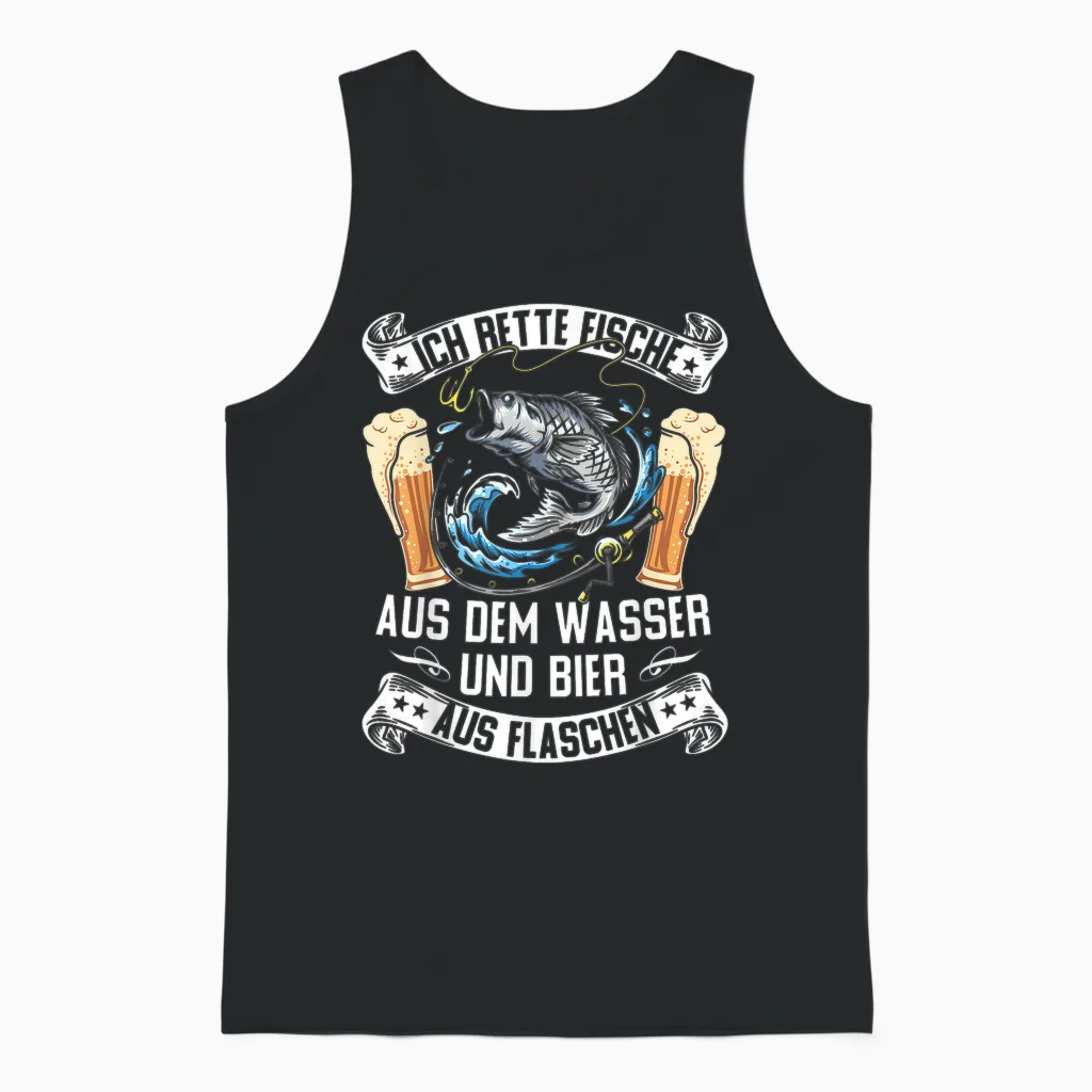 Ich Rette Fische Aus Dem Wasser Hecht Man Carp Fishing Unisex Tank Top in Black