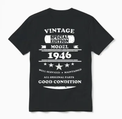 Vintage Retro White 1946 Unisex T-Shirt - Black