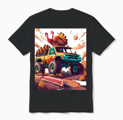 Monster Truck Turkey Thanksgiving Unisex T-Shirt - Black