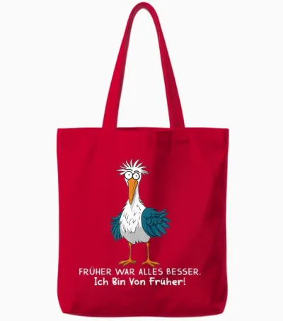 Funny Seagull T-Shirt with German Text "früher War Alles Besser Ich Bin Von Früher War Alles, Black, S Tote Bags - Red