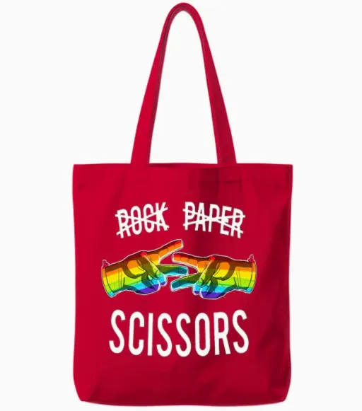 Paper Scissors Lesbian Pride Rainbow Lgbt Tote Bags in Red