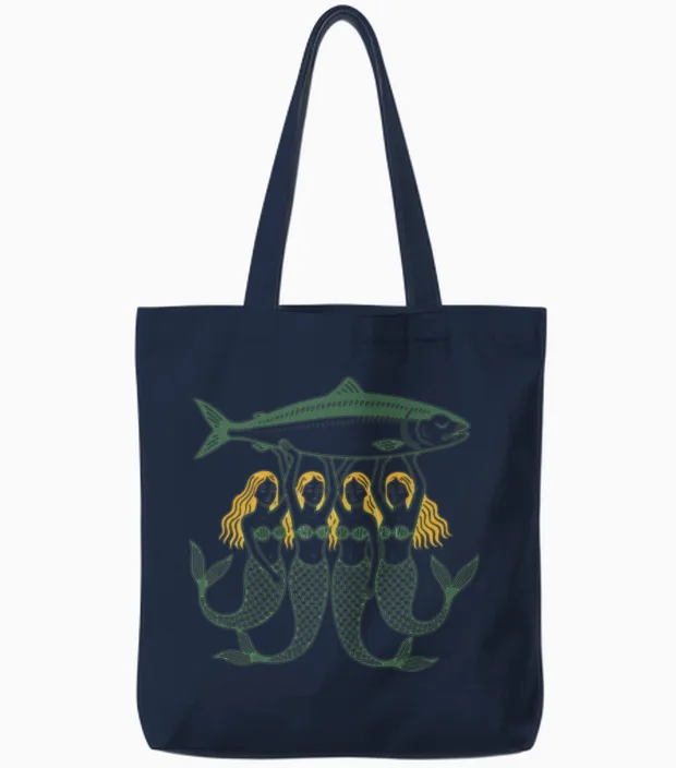 Mermaids & Sardines Tote Bags in Navy