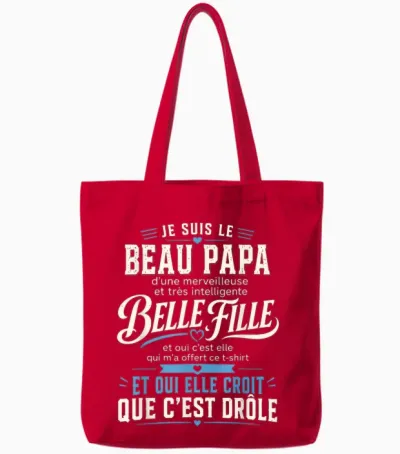 Beau Papa Belle Fille Humour Cadeau Famille Drôle Tote Bags - Red