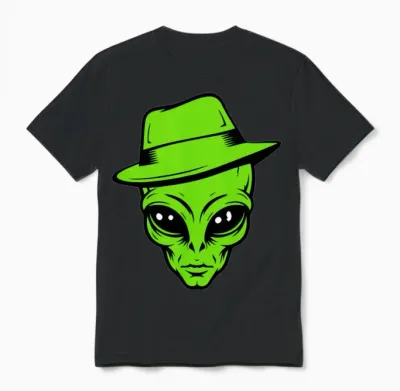 Grey Alien Retro Gangster Unisex T-Shirt - Black