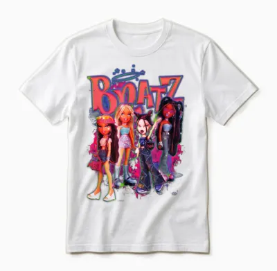 Bratz Girls on Neon Pink Fire T-Shirt, Black, S Unisex T-Shirt - White