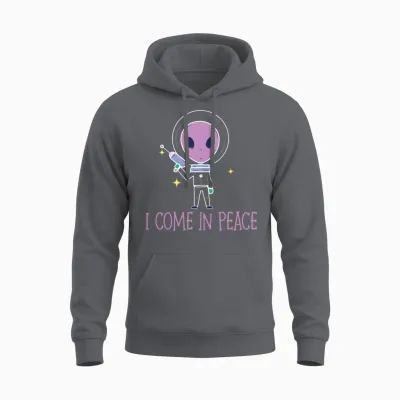 Alien I Come in Peace Halloween Costume Unisex Hoodie - Charcoal