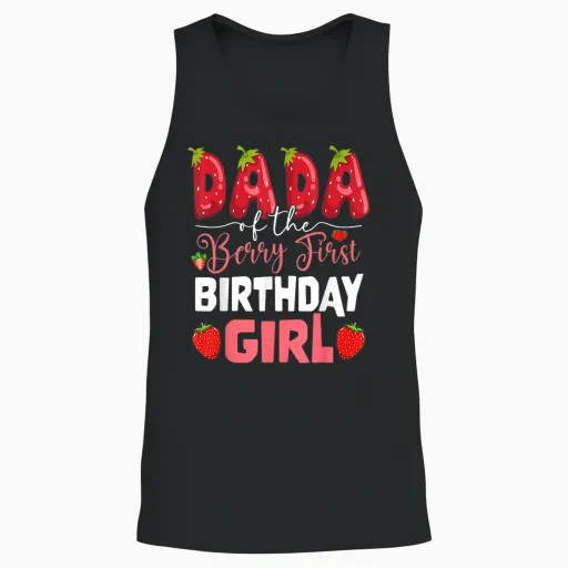 Dada of the Berry First Birthday of Girl Strawberry Dad Unisex Tank Top - Black