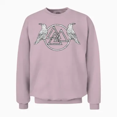 Huginn and Muninn Rune Odin's Ravens Norsemen Unisex Sweatshirt - Light Pink