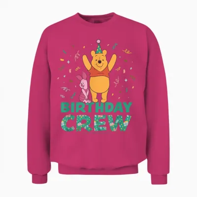 Disney Winnie the Pooh & Piglet Birthday Crew Party Matching Unisex Sweatshirt - Heliconia