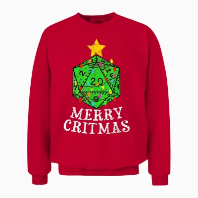 Merry Critmas D20 Rpg Christmas Tree Rpg Gamer Gaming Xmas Unisex Sweatshirt - Red