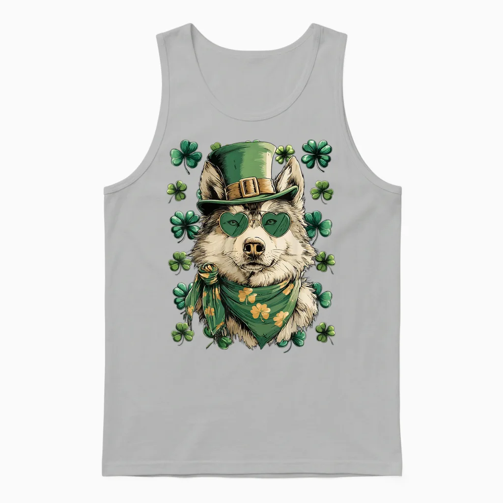 Lunettes De Soleil Loup Irlandais Avec Cœurs Trèfle St Patrick Unisex Tank Top in Ash