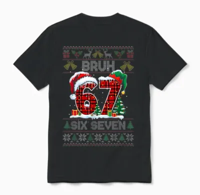 67 Bruh Meme Six Seven Christmas Ugly Sweater Kids Boys Unisex T-Shirt - Black