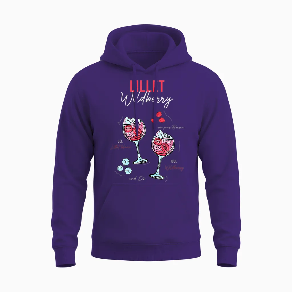 Wildberry Lillet Fruits Cocktail Summer Alcohol T-Shirt, Black Unisex Hoodie in Purple