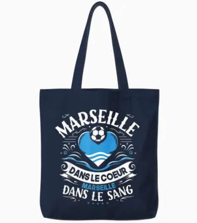 Gift Marseillais Funny Heart Marseille Football T-Shirt, Black Tote Bags - Navy