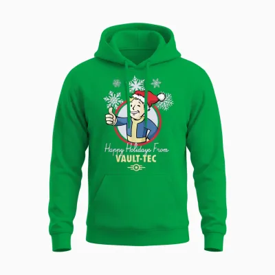 Fallout Happy Holidays from Vault-Tec Christmas Video Game Unisex Hoodie - Irish Green