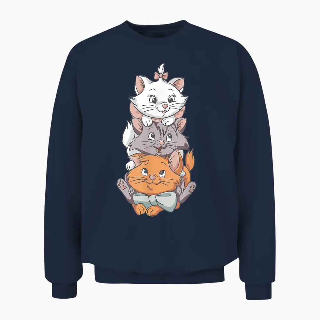 Aristocats Cute Cats T-Shirt, Black, S Unisex Sweatshirt in Navy