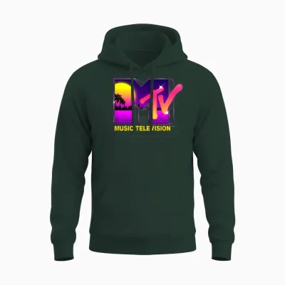 Mademark X Mtv - Mtv Retrowave Sunset Synthwave Cyberpunk Vaporwave 80s Mtv Unisex Hoodie - Forest