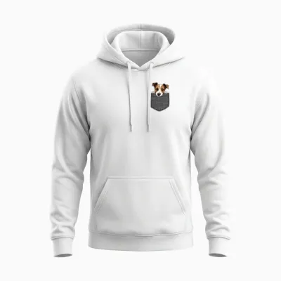 Dog in Chest Pocket Jack Russell Terrier T-Shirt, Black Unisex Hoodie - White